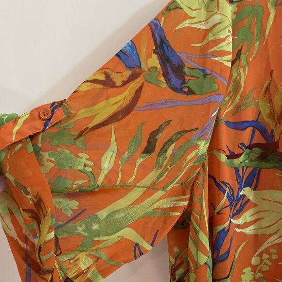 ROAMAN'S Chiffon Pleated Top Women's 24W Colorful Abstract Roll Tab Sleeves - Picture 5 of 11